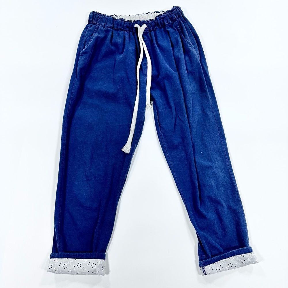 Nais cotton linen elastic waist cropped paint with lace cuff S